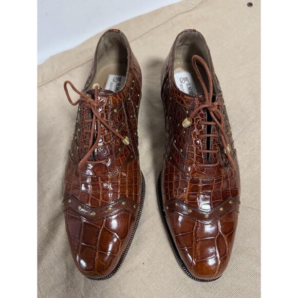 R. Martegani Shoes Mens Size 9 Brown Oxford Croc Embossed Made in Italy Leather main image 9
